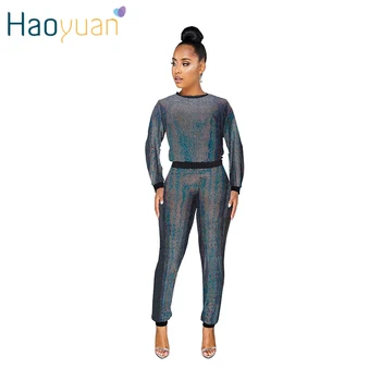 

ZOOEFFBB Sexy Rhinestone Two Piece Set Tracksuit Women Clothing Long Sleeve Top and Pencil Pant Suit Casual 2 Piece Matching Set