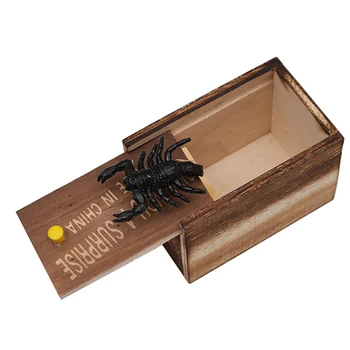 

Trick Party Small Office Pull Toy Scare Box Gag Horrible Kids Case Wood Funny Fake Spider Prank Gift