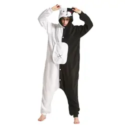 Черный, белый цвет медведь Kigurumi животных Danganronpa Monokuma пижамы Для женщин персонаж мультфильма комбинезон флис пижамы