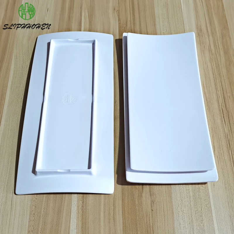 11/12/13 Inch White Warping Angle Rectangular Sashimi Dish Restaurant Dinnerware Dinner Plate A5 Melamine Tableware