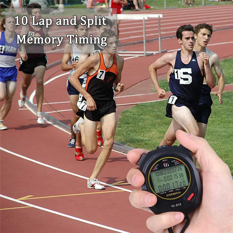 New Digital Stopwatch Sports Timer Handheld LCD Large Display Silence Waterproof 30/60/120 Memories Lap for Track Field Training