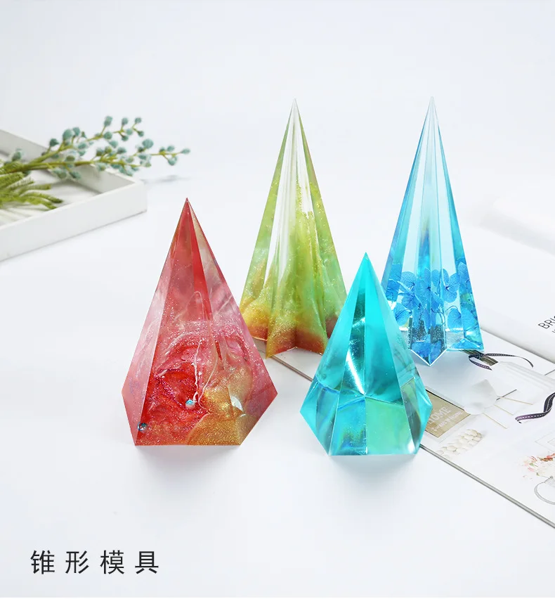 Molde de Silicone Luz da Noite de Cinco Resina Artesanal Decoração Lados Hexagonal Cone Cristal Epóxi Scented Vela Diy 8 Equipamentos e ferramentas p joias