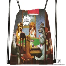 Пользовательские собаки играющие покер походная сумка на шнурке милый рюкзак дети ранец(черная спина) 31x40 см#180531-04-05