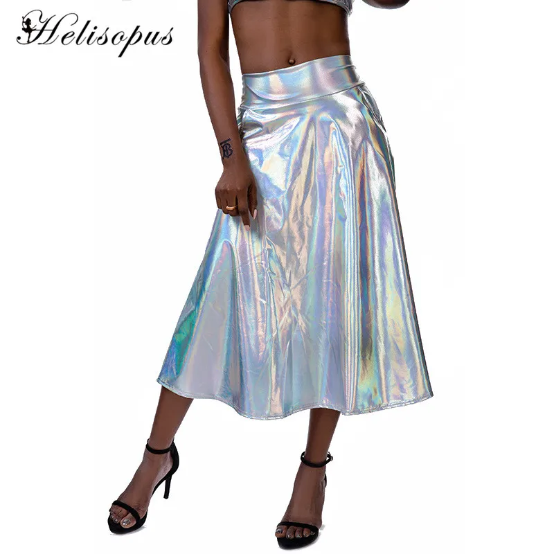 

Helisopus 2020 New Gradient Holographic A-Line Skirts Multicolor Laser Shiny Party Long Skirts Festival Performance Clothes