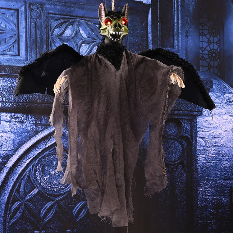

Halloween Horrible Decoration Prop Bat Mask Hanging Ghost Witch Zombie Terrible LED Eyes Weird Sound Children Party Scary toys