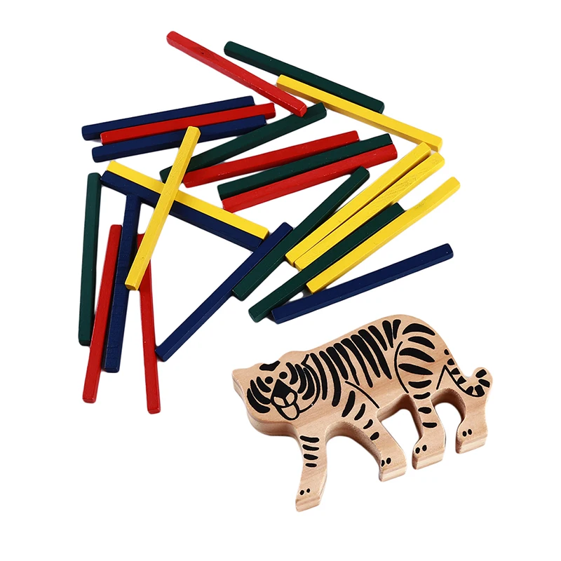 Montessori Toy Wooden Tiger Color Rod Balance Beam Children's Puzzle Toys LH 