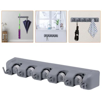 

Multifunctional Mop Hanger Hook Up 5 Position Wall Mounted Gadgets Brush Kitchen Holder Bathroom Storage Plastic Broom Rack
