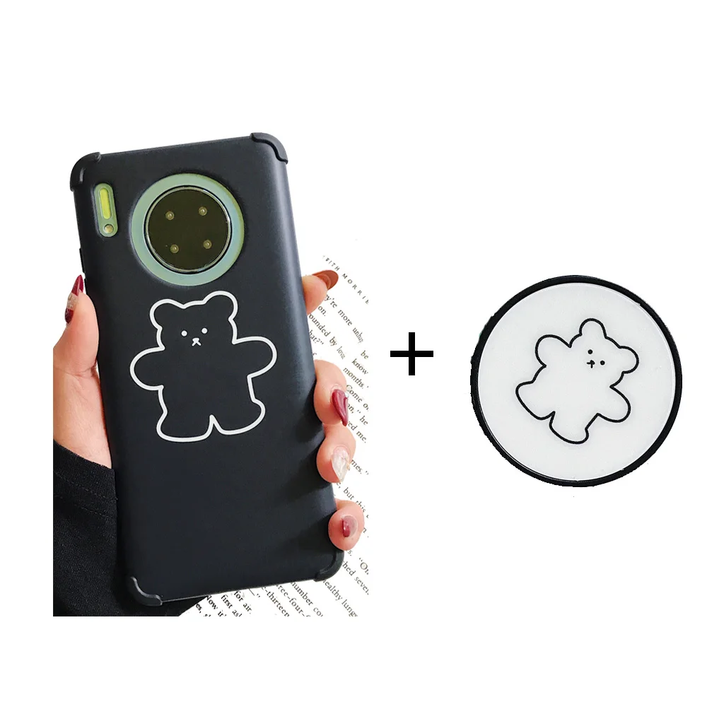 Black with White Милый силиконовый чехол с рисунком медведя для huawei P30 P20 mate 30 Pro, чехол для huawei Honor 9X20 Pro Nova 3 4 5 Pro Coque - Цвет: Black with White