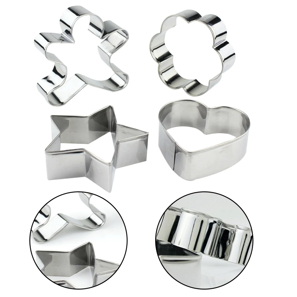 Heart Gingerbread 4pcs/Set Cutter Stainless Man Steel Cookies Star Flower Fondant Biscuit Mould Bakery Tools