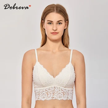 

DOBREVA Women's Lace Bralette Cute Top Removable Pads Wireless Bra