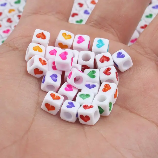 Mixed Letter Acrylic Beads Round Flat Alphabet Digital Cube Loose Spacer Beads For Jewelry Making Handmade Diy Bracelet Necklace 6x6mm Heart
