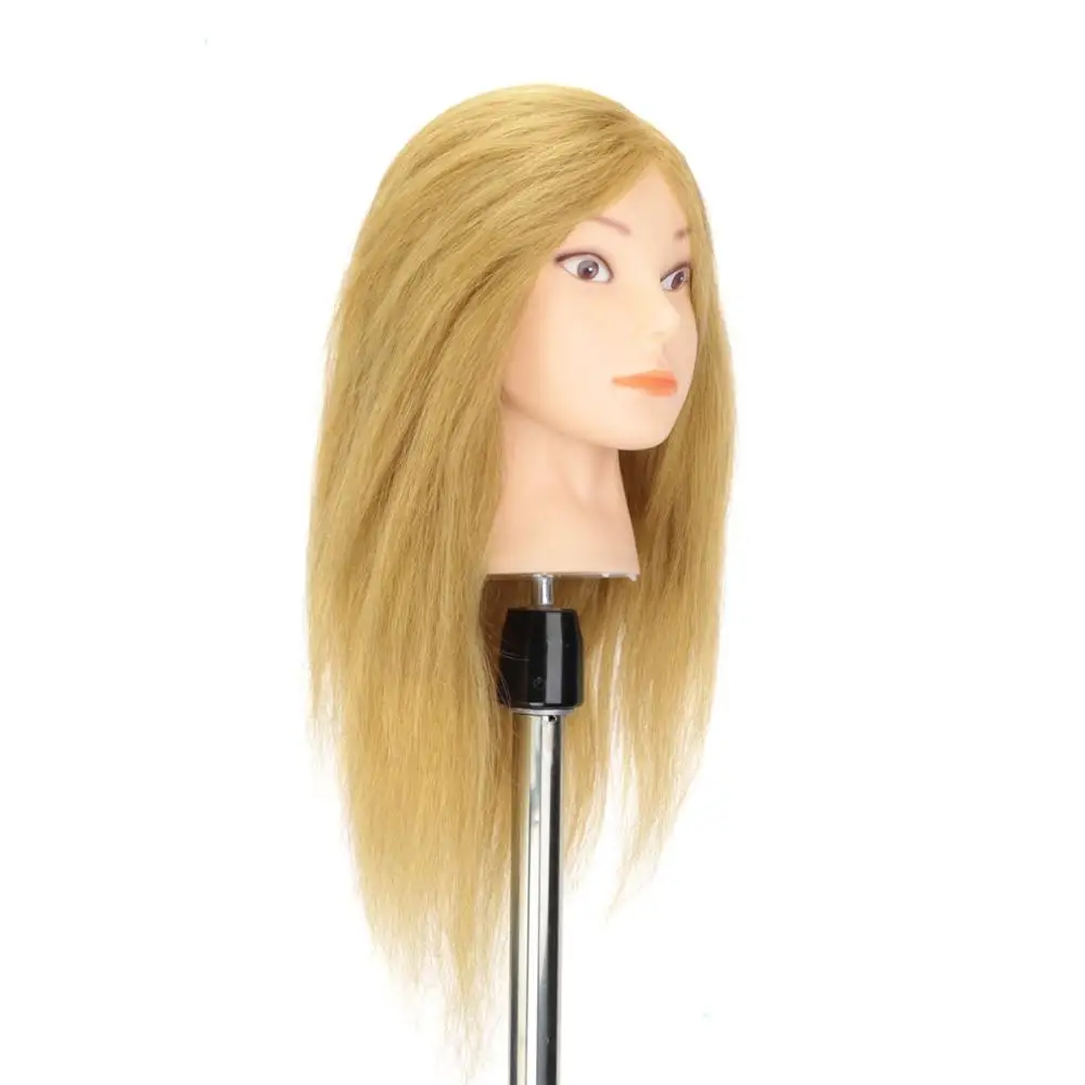 16'' человеческих волос манекен голова для салона Парикмахерская практика прическа манекены стиль+ зажим