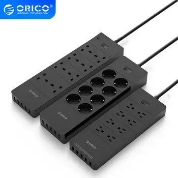 

ORICO Power Strip EU US UK Plug Electrical Socket 8 Outlet Surge Protector Power Strip with 5x2.4A USB Super Charger Ports