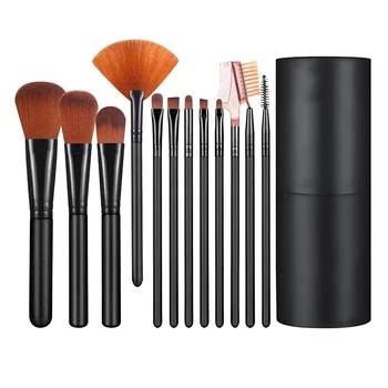 

12Pcs Makeup Brushes Set Make Up Fan Foundation Powder Eyeshadow Face Brush With Brush Case Cup Holder Black