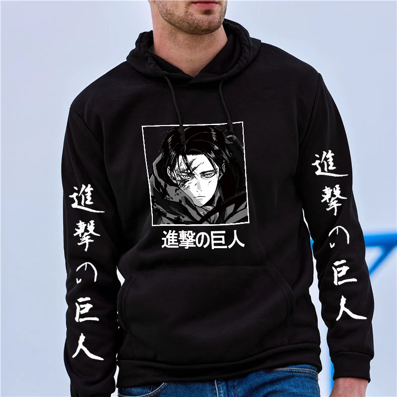 

Anime Attack on Titan Hoodie Levi Ackerman Hooded Men/Women Casual Loose Pullovers Harajuku Swearshirts Unisex Hip Hop Clothing