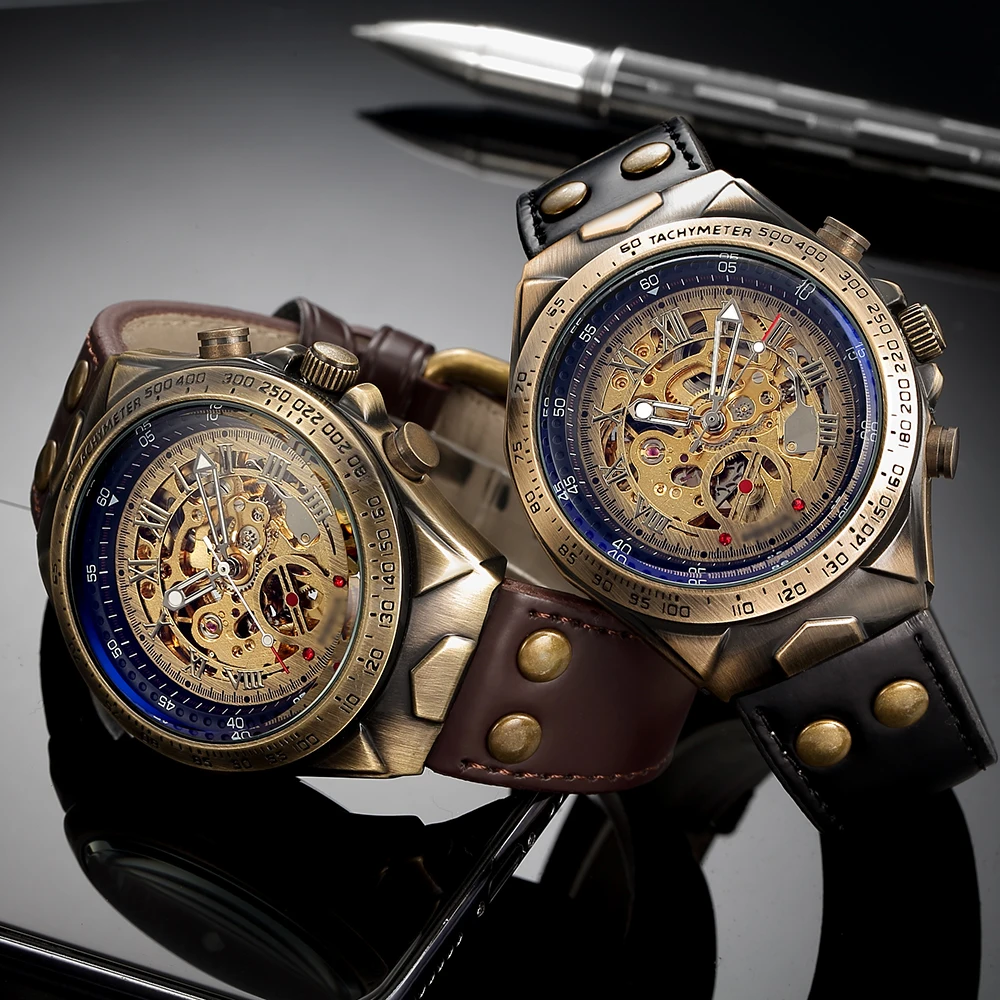 Vintage Relógio Mecânico Automático Homens Steampunk Esqueleto Auto Enrolamento Relógio de Pulso de Couro Retro Relógio Masculino Montre Homme - Image 5