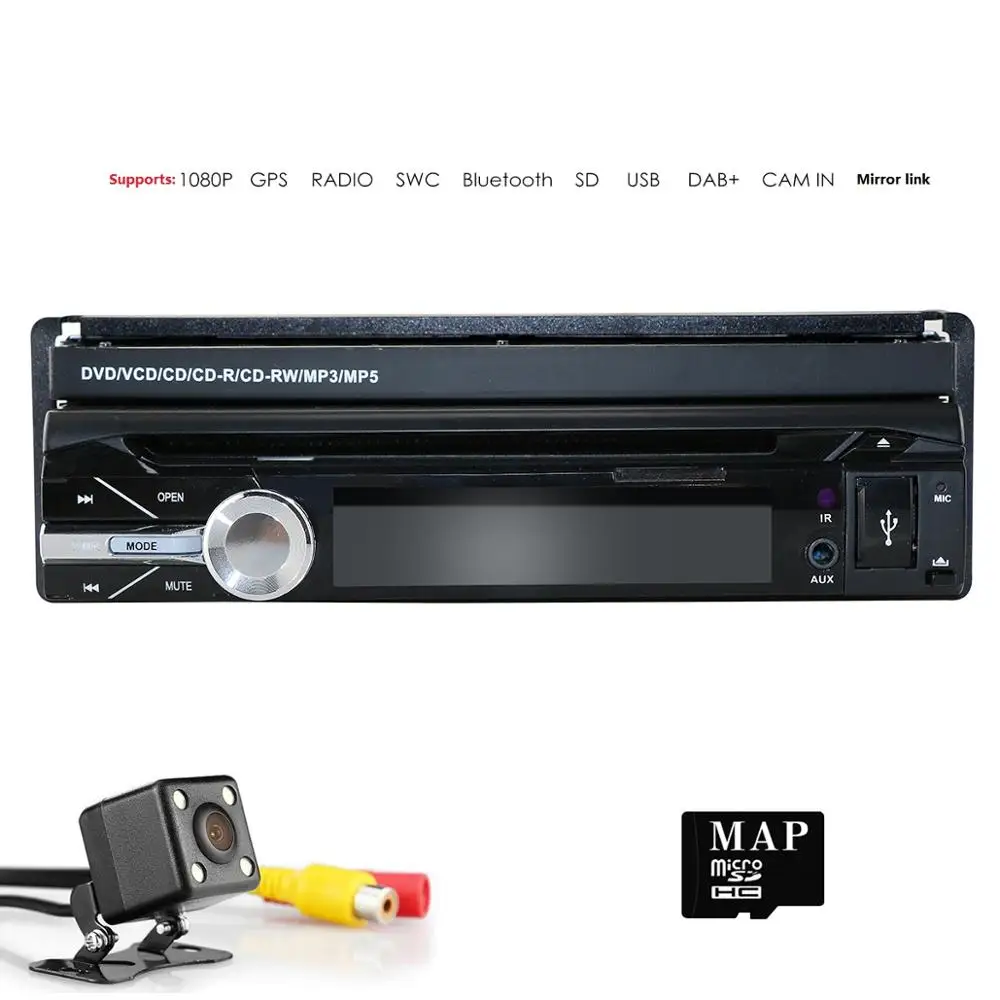 

Car Multimedia Player AutoAudio 1 DIN Car DVD GPS Head Unit with Reversing Camera 7 Inch Flip Out Touchscreen Mirror Link SWC BT