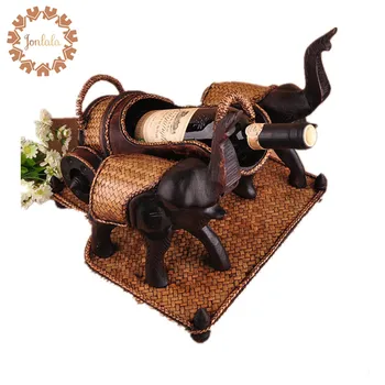 

Two Elephants Pull Carts Bamboo Creative Retro Furniture Made of Solid Wood Elegant Manual Home Decorations Ornaments Wine Racks