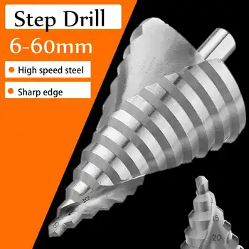 

6-60mm 12cm HSS Step Drill Bit High Speed Steel Drill Tool Steel Cone Drill Bit Set Step Drill Titanium Step Cone Drill Bit Set
