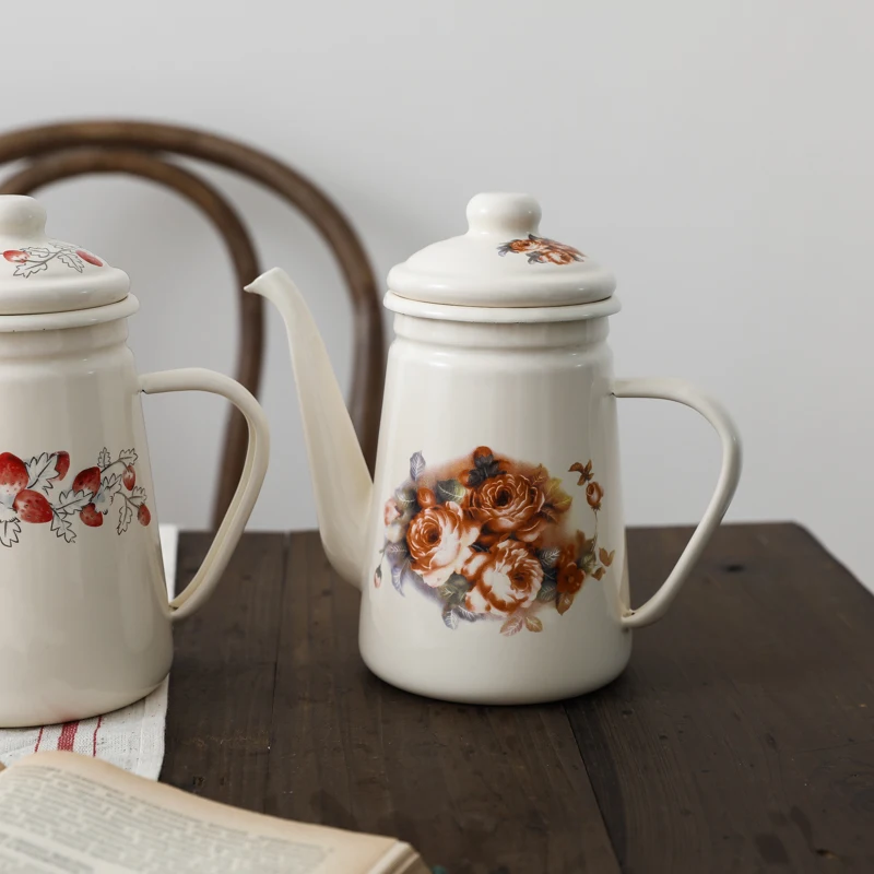 Export Japan thick enamel retro Japanese style 1.1L coffee pot / open fire available kettle