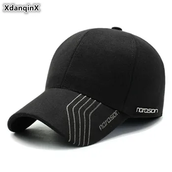 

XdanqinX Middle-aged Winter Earmuffs Hats Thick Warm Baseball Cap Men's Thermal Tongue Caps Adjustable Size Dad's Snapback Hat