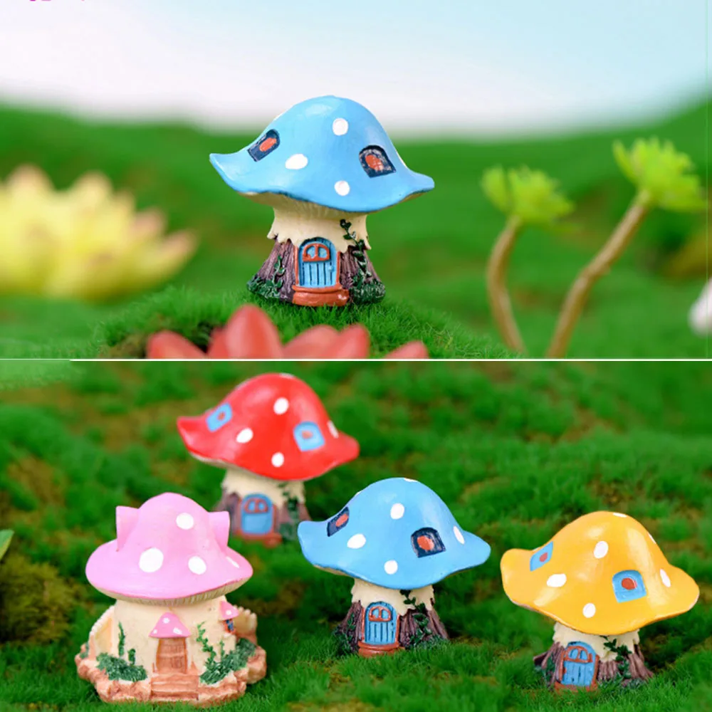 

New High Quality 4pcsRural Mushroom House Fairy Garden Miniatures Gnomes Moss Terrariums Resin Crafts Figurines Home Decor