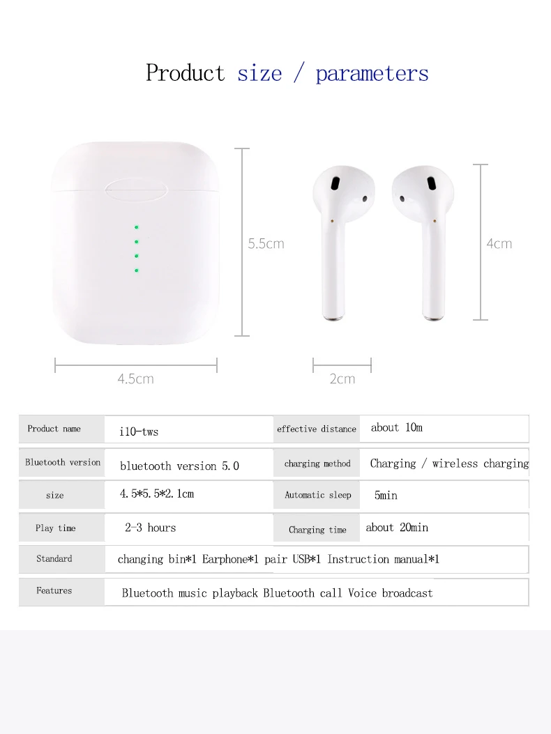 i10 TWS мини беспроводной Bluetooth Сенсорный наушник с зарядным устройством для Android ios смартфон PK i7s i60 i12 TWS
