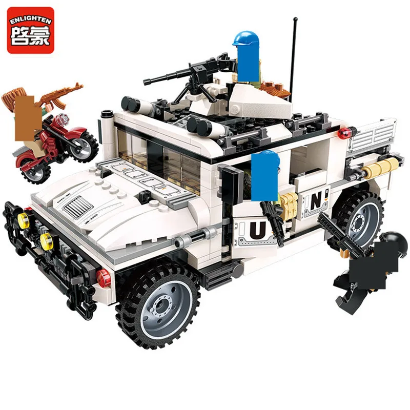 

Enlighten 452Pcs Building Blocks Peacekeeping Force Thunder Mission Hummer Car Brinquedos DIY Bricks Playmobil Toys For Children