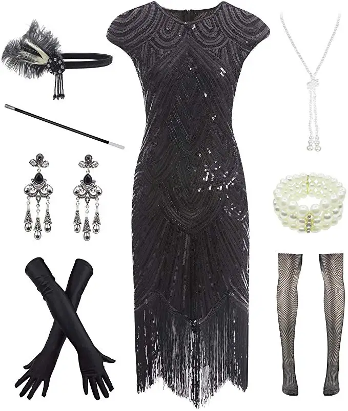 15 размера плюс 4XL Great Gatsby женские Хлопушка платья 1920s блесток бисером бахромой платье w/Набор аксессуаров XS-XXXXL чулок - Цвет: Кораллово-Красный