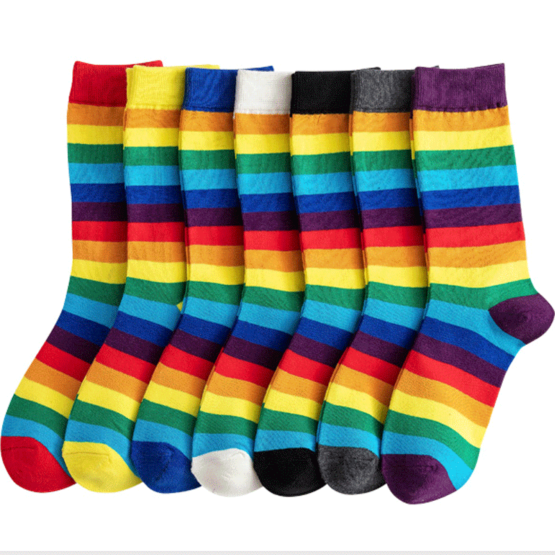 Rainbow- Funny Socks- Best Quality Cotton Athletic Sport Colorful Crew Socks