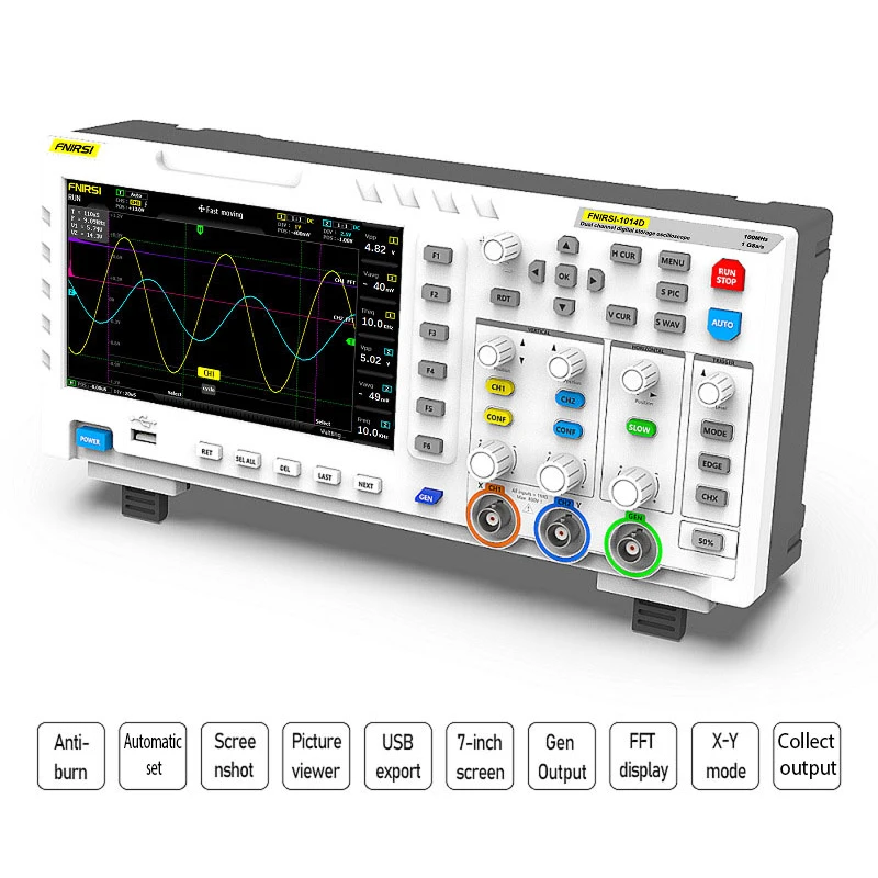 FNIRSI-1014D двухканальный цифровой осциллограф 100 МГц 1GSa/s генератор сигналов 7