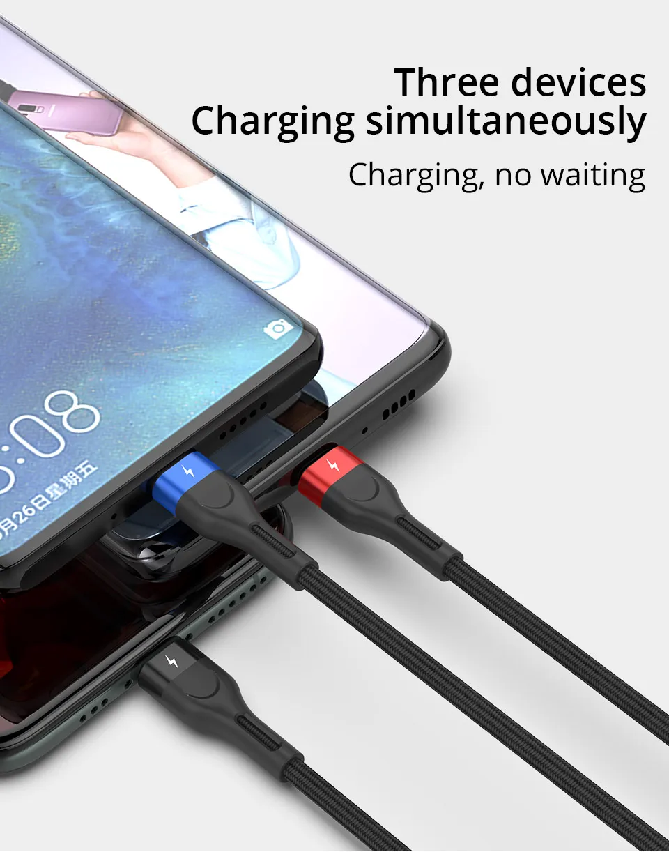 PZOZ 3 в 1 USB кабель для iphone Xiaomi Sunung Micro usb type C кабель для зарядного устройства type-c кабель для быстрой зарядки кабель для зарядного устройства