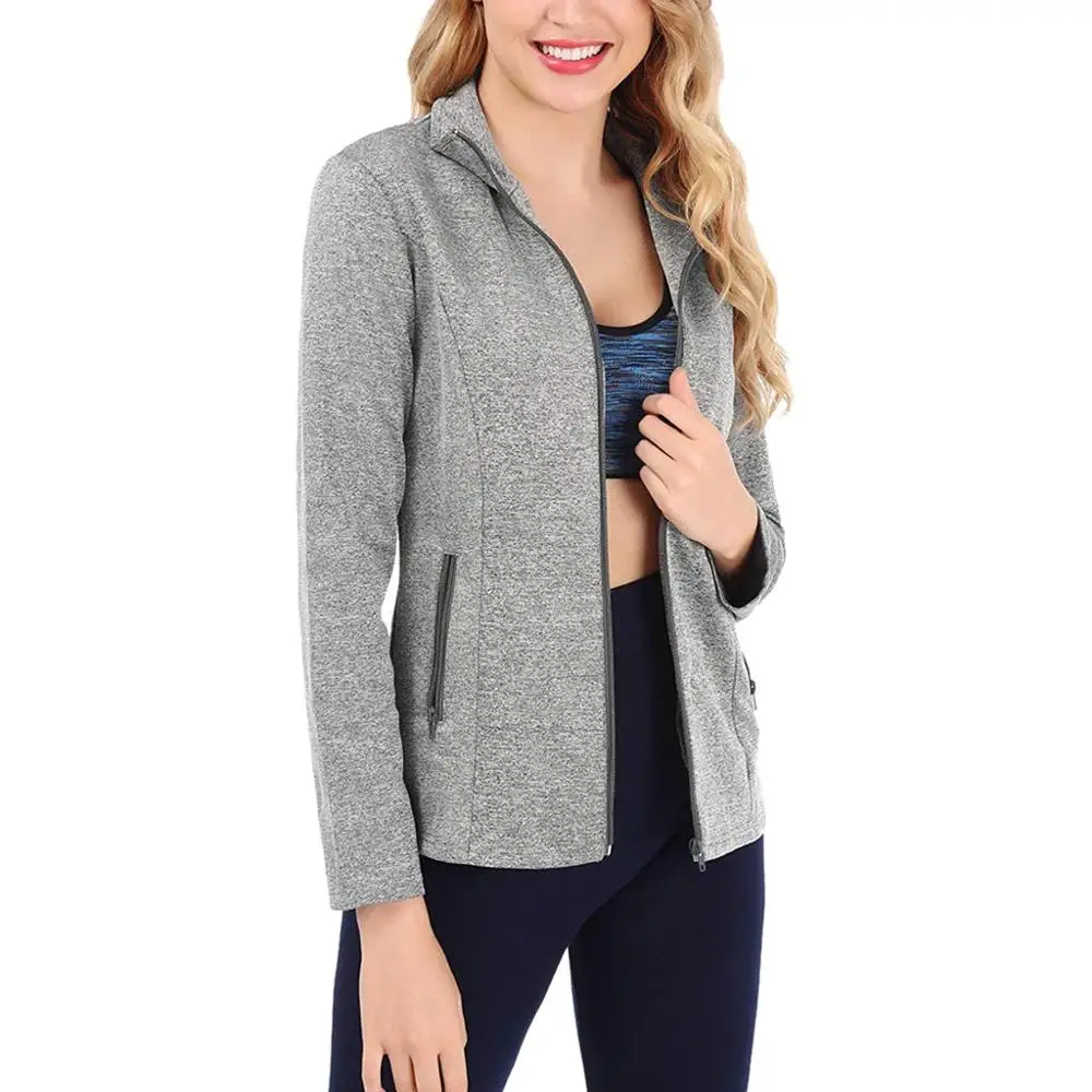 Women Solid Color Long Sleeve Zipper Running Sports Jackets With