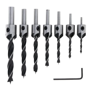 

7pcs/lot HSS 5 Flute 3-10mm Round Handle Woodworking Drill Bit Hole Drilling Woodworking Chamfer