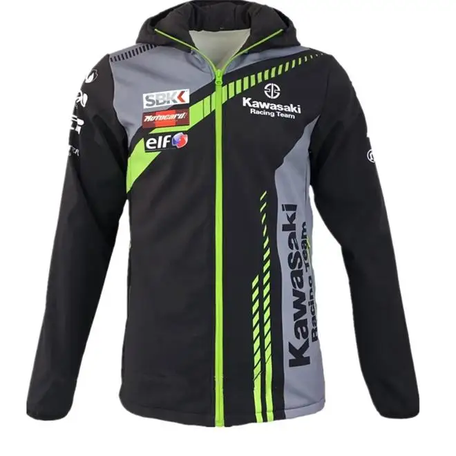 Толстовки для мотокросса для kawasaki, Спортивная флисовая куртка для мотогонок, ветрозащитные теплые куртки с капюшоном - Цвет: Черный