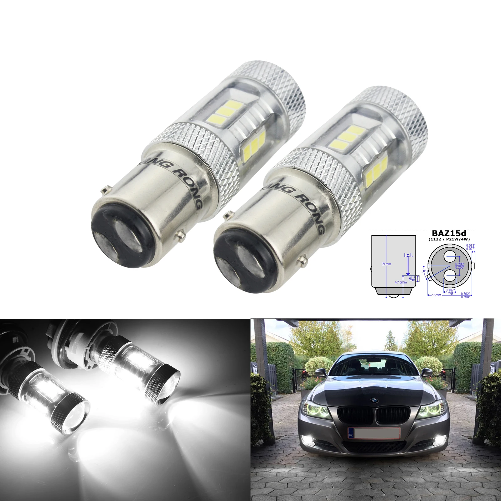 ANGRONG 2pcs 566 P21/4W BAZ15d 1122 15W LED Turn Signal Tail Reverse Stop Brake Light Bulbs Side Indicator | Автомобили и