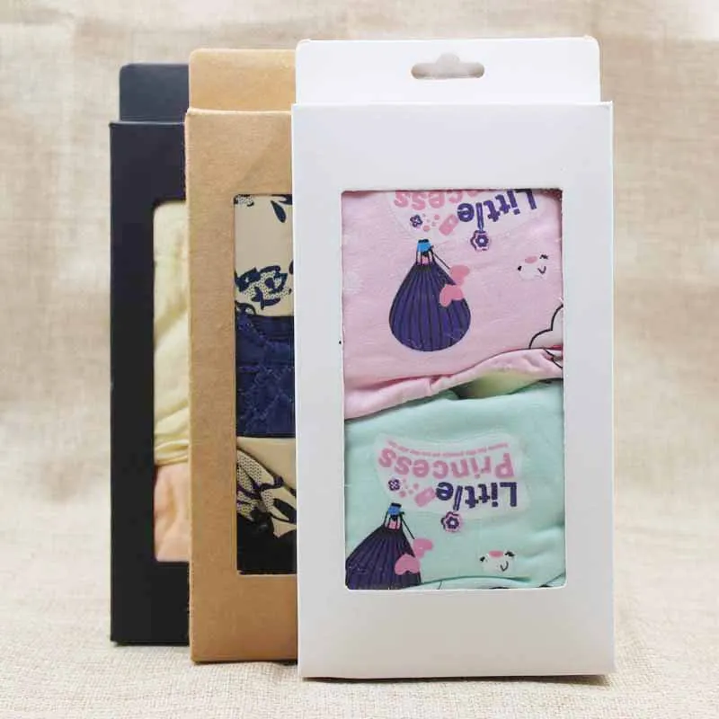 

FeiLuancustom multi color paper hanger packing gift/candy box with clear pvc window cardboard kids/adults briefs packing box