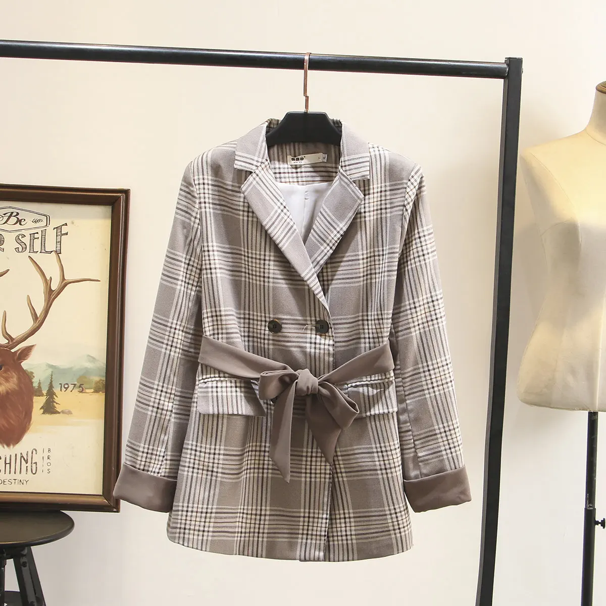 

Spring And Autumn New Style Retro Large Size Dress Plaid Small Suit Slim Fit Coat Online Celebrity Blazer W3-1043