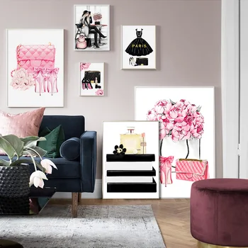 

Fashion Book Paris Perfume Dress Lipstick Wall Art Canvas Painting Nordic Posters And Prints Wall Pictures For Living Room Decor