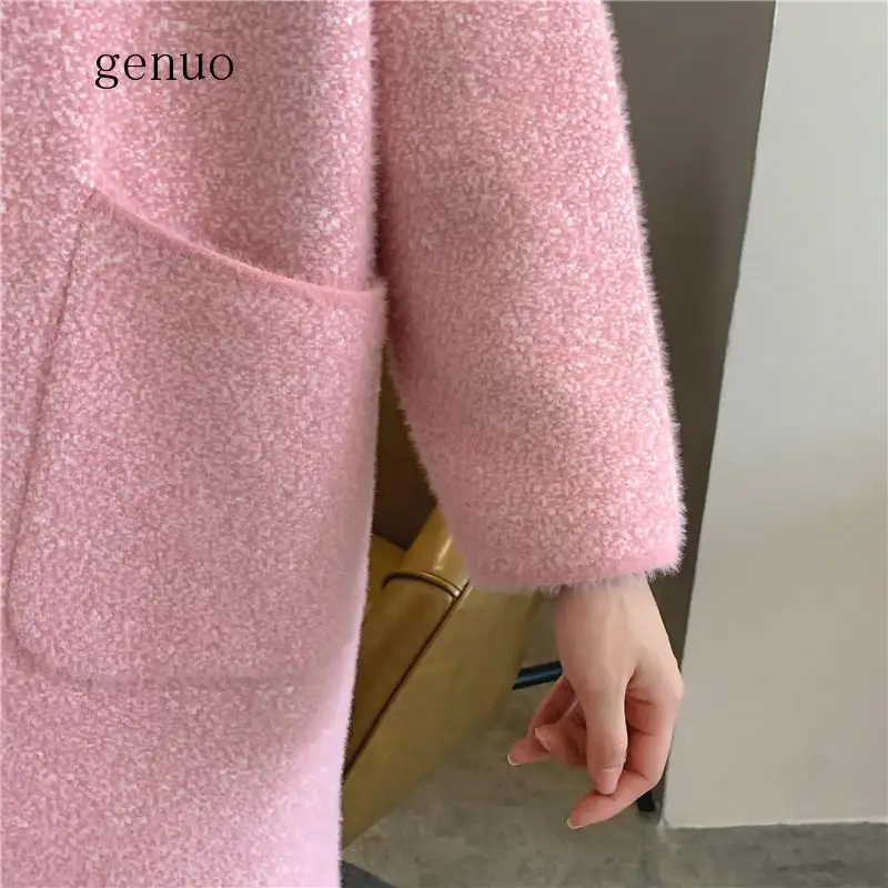 Genuo New 2020 Granule Sheep Shearing Sweater Coat Women Winter Wool Long Cardigans