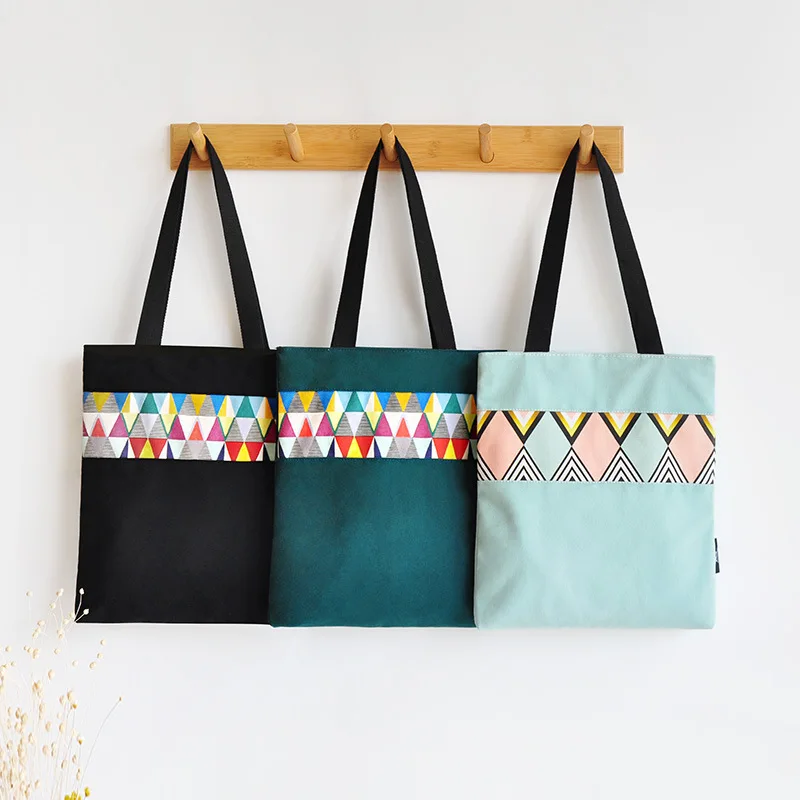 

2020 New Design Cotton Geometry Printed Canvas Shoulder Bag Female Cloth Funny Large-capacity Eco Environmental Shopper Bag