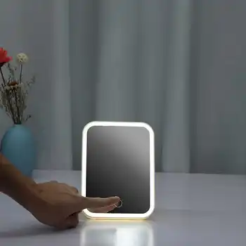 

Portable Makeup Mirror Soft LED Touch Screen Adjustable Brightness Desktop LED Lighted Makeup Mirror USB Cosmetic Hand Mirror