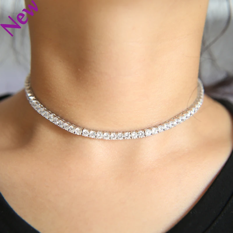 Новый 4 мм Льдом Bling CZ теннис цепи хип хоп ожерелье Necklcae Micro Pave Цирконий 1 ряд колье