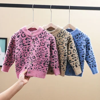 

New Children's Clothes Long Sleeve Baby Girls Leopard Cardigan Knitted Sweaters for Girls Kids Boy Cartoon Sweater