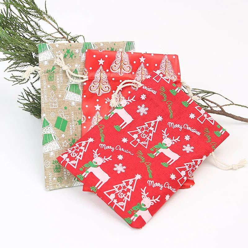 50Pcs Holiday Gift Jewelry Bag 13* 18Cm Imitation Drawstring Bag Christmas Decoration Gift Bundle