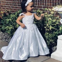 Vestidos/Белые Бальные платья; Платья с цветочным узором для девочек с рукавами-крылышками; кружевные аппликации; платья для первого причастия; платье для дня рождения