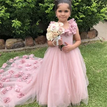

Flower Girl Dresses Tulle Sleeveless Applique Girls Backless Pageant Ball Gown Kids Formal Wear First Holy Communion Party Gown