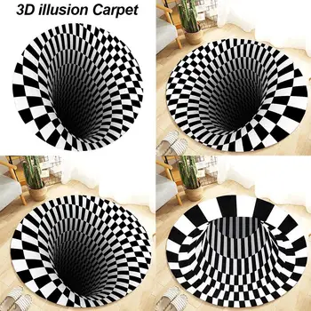 

3d Print Carpet Luxury Non-slip Carpet Floor Mat Rug White Black Abstract Geometric Optical Illusion Living Room Bedroom Rug