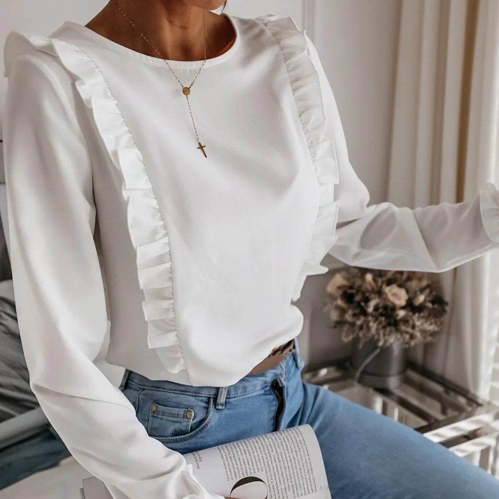 Elegant Ruffles Blouse Blusas Feminina 2020 Spring Womens Clothing Long Sleeve Shirt Korean Fashion Office Button Ladies Tops | Женская