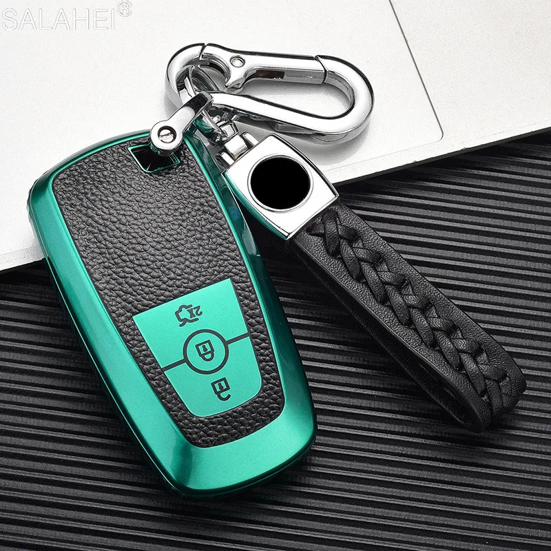 TPU+Leather Car Key Case Cover Shell For Ford Focus Edge Explorer 5 Mondeo Mk4 Escort Trurus TITANIUM Mustang Ranger Accessories